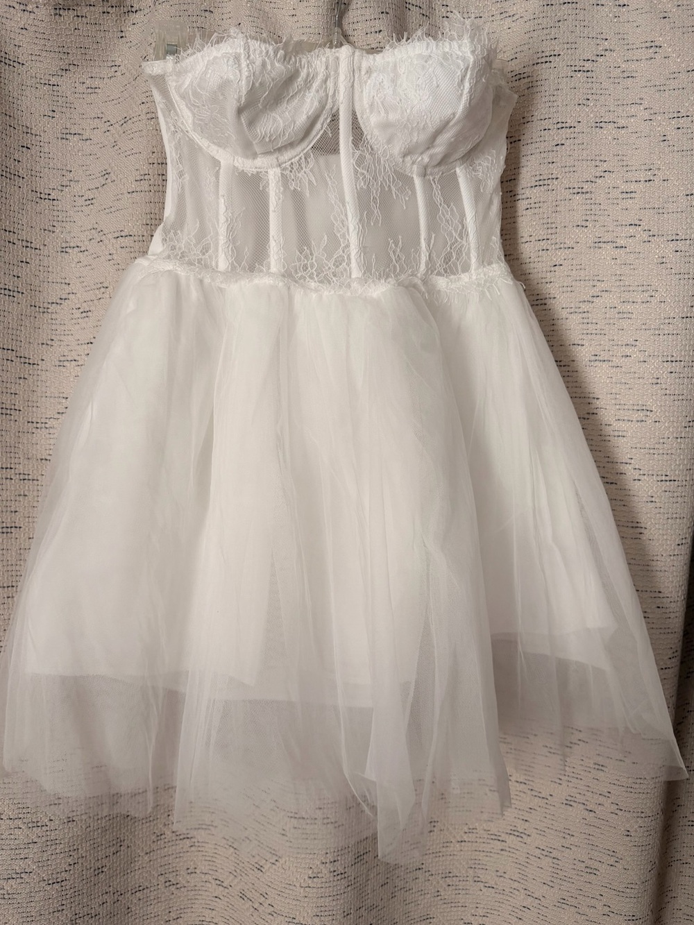 SHEIN Bell White Strapless Lace Corset Tulle Mini Princess Dress-Size S